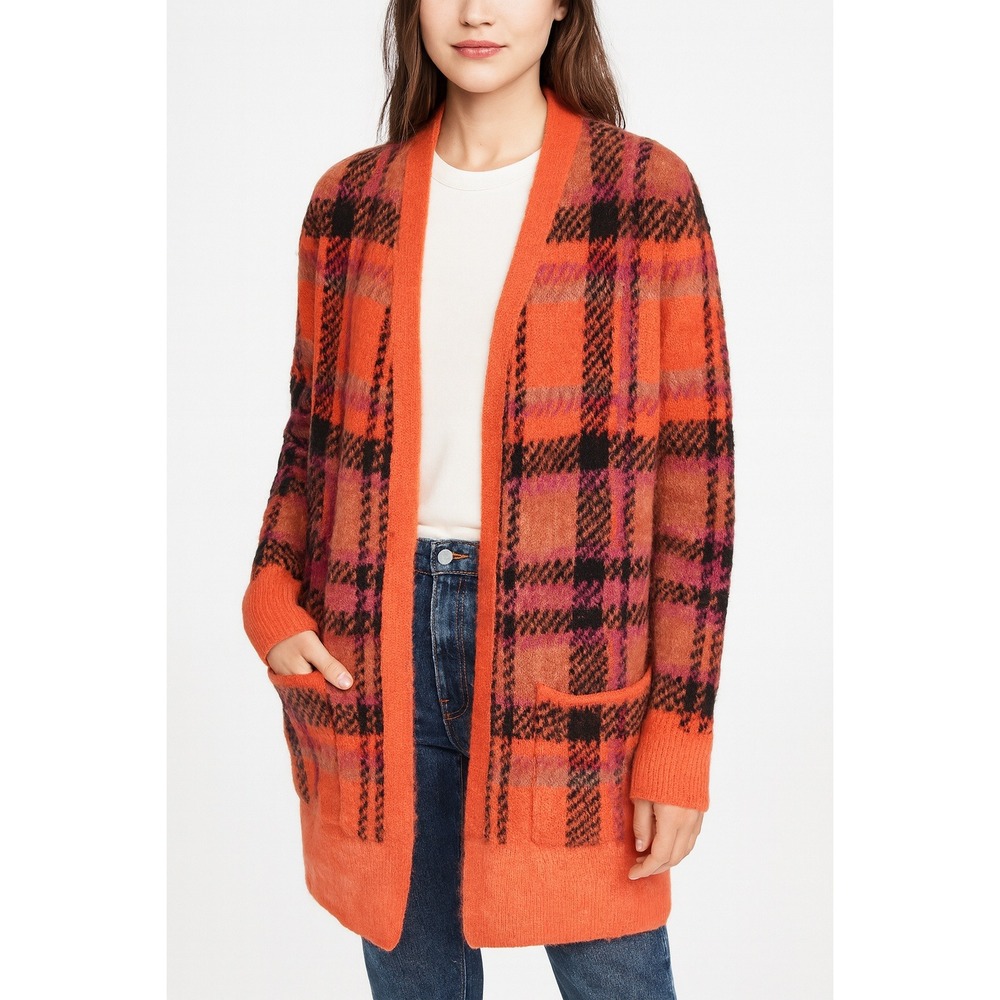 Lucky Brand Cardigan XS Plush Wool Blend Plaid Soft Comfy Soft Grunge XS Relaxed